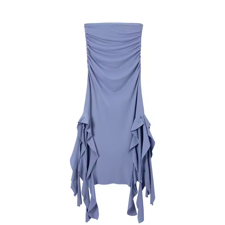 Vestido Asimétrico De Hombro Solo Para Mujer Primavera/Verano Moda Europea Y Americana Slim Fit Cintura Ajustada Irregular - 1