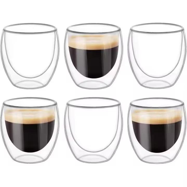 6 Tazasde Doble pared, Capuchino, café con leche y aislamiento (80ml) - 1