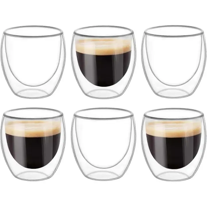 6 Tazasde Doble pared, Capuchino, café con leche y aislamiento (80ml) - 1