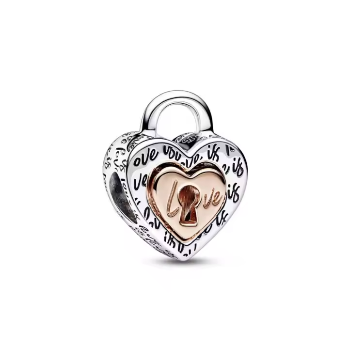 PANDORA Charm Plata Ley Candado Corazón Divisible Dos Tonos Oro Rosa 14K - 1