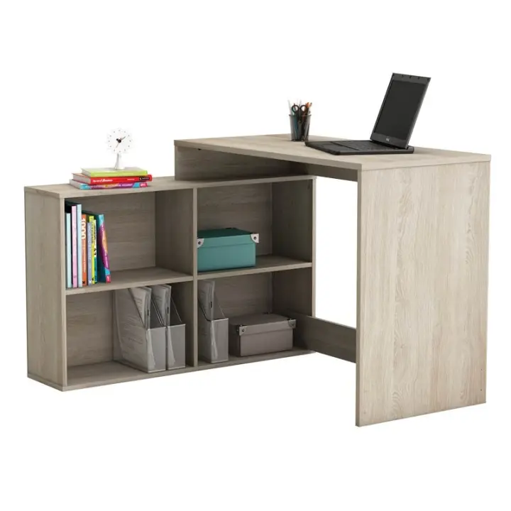 Miroytengo Mesa Escritorio Shannon con Estantería Baja Color Roble 112x77x101 cm - 1