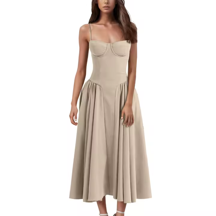 Vestido Midi Elegante Y Delgado Sin Espalda Para Mujer Vestido De Fiesta De Verano Elegante Con Suspensión Sólida Vestidos Para Mujer - 1