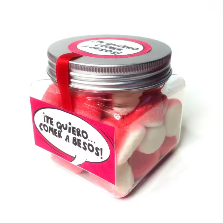 Bote con chuches gominolas Te Quiero Comer a Besos Antracita  Regalos para Enamorados Dulces de amor - 1