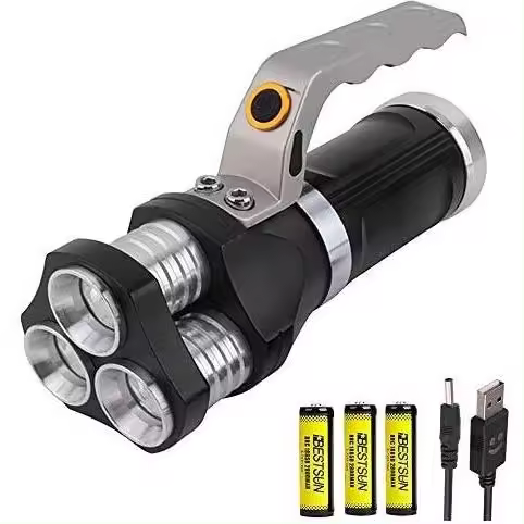Linterna recargable, linterna de 5000 lúmenes, linterna ultra potente, linterna portátil con 3 LED XML-T6, linterna de mano para el hogar, camping, pesca (3 pilas incluidas) - 1