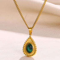 Collar Colgante Forma De Lágrima Dorado Para Mujer Acero Inoxidable Piedra Natural Joyería Moda Regalo Para El Día De La Mujer - details 4