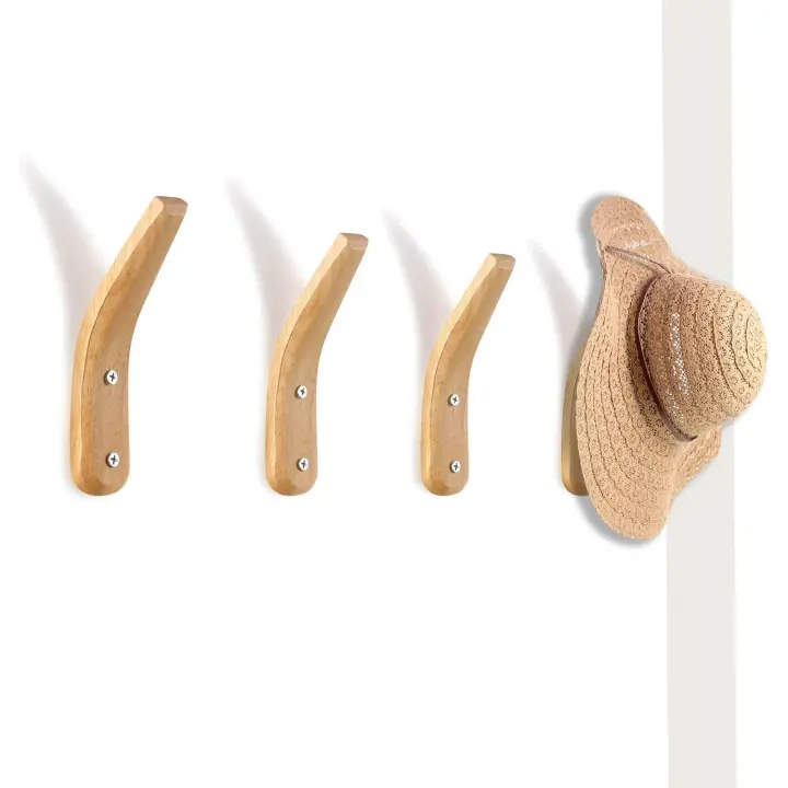 4 piezas de Madera Ganchos de la capa de Madera Natural de montaje en Madera simple moderno en forma de V montado en la comparación de almacenamiento para Colgar Abrigos sombreros Bolsas toallas - 1