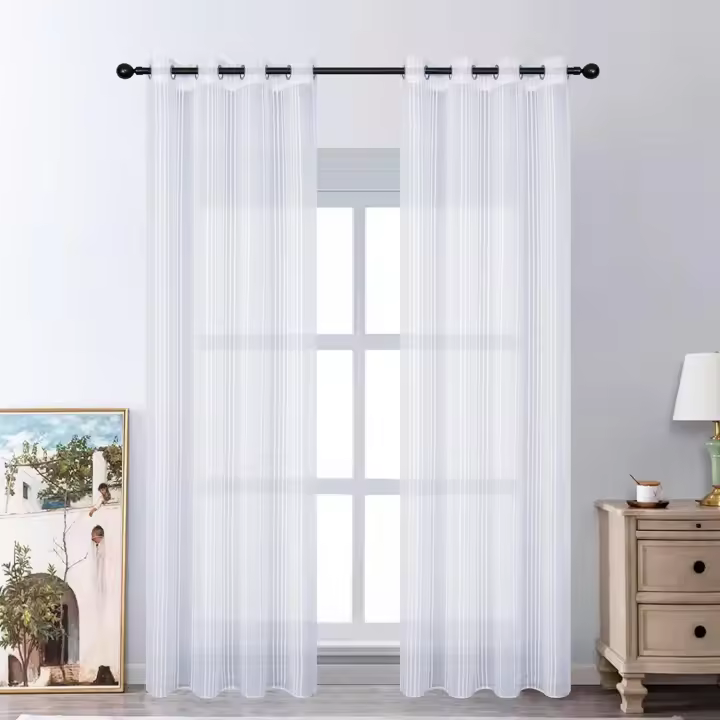 Shoppe house - Cortina Transparente de 140 x 260 cm, Visillo Gris con Rayas en Color Gris, Tejido Tipo Gasa de Estilo Minimalista. (Gris Claro) - 1