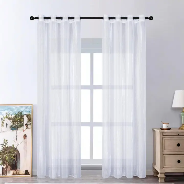 Shoppe house - Cortina Transparente de 140 x 260 cm, Visillo Gris con Rayas en Color Gris, Tejido Tipo Gasa de Estilo Minimalista. (Gris Claro) - 1