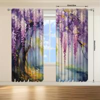 2pcs Cortina De Pintura Al Aire Libre De Florecillas De Wisteria Para Decoración Del Hogar Tratamiento De Ventana Para Dormitorio Oficina Cocina Material 100% Poliéster - details 14