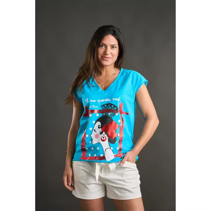 Camiseta Lola de Anabel Lee. Camiseta con el emblema "Si me queréis, irse" de la mítica Lola Flores. Con un color azul súper vivo, ideal para verano - 1