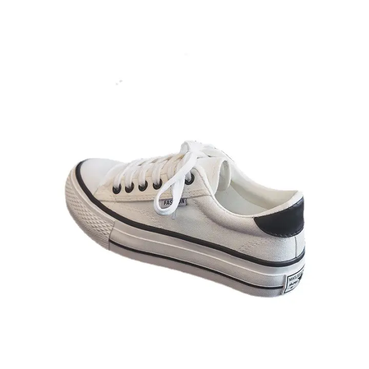 Thick-soled canvas shoes for women Spring and summer flat low-top white shoes Student versatile sports casual shoes - 1