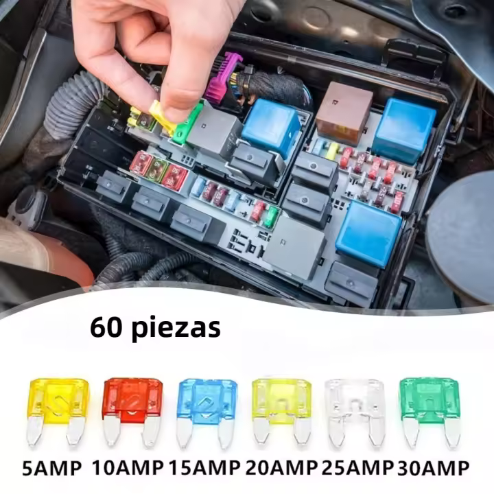 Kit De Fusibles Para Automóvil Mini Multicolor 60pcs Combinado Multi-Función Para Coche/RV/Motocicleta/Lancha/SUV Reemplazo De Fusibles - 1
