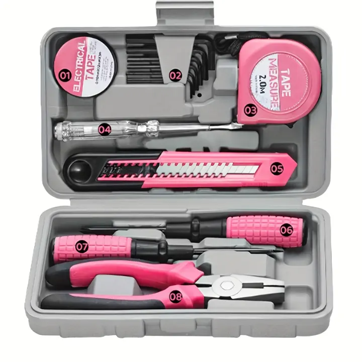 Juego De Herramientas DIY Para Mujer 13pcs Rosa Kit Pequeño De Herramientas Básicas Para El Hogar Oficina Y Dormitorio Universitario - 1