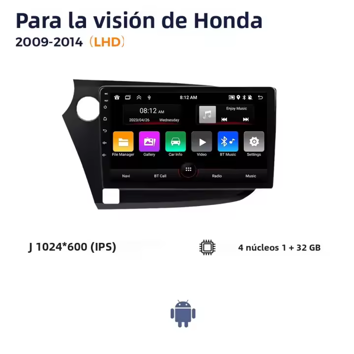 Radio De Coche Android 13 GPS Navegación WiFi Para Honda Insight 2 2009-2014 Con Wireless CarPlay Multimedia Video 2Din 9 Pulgadas - 1
