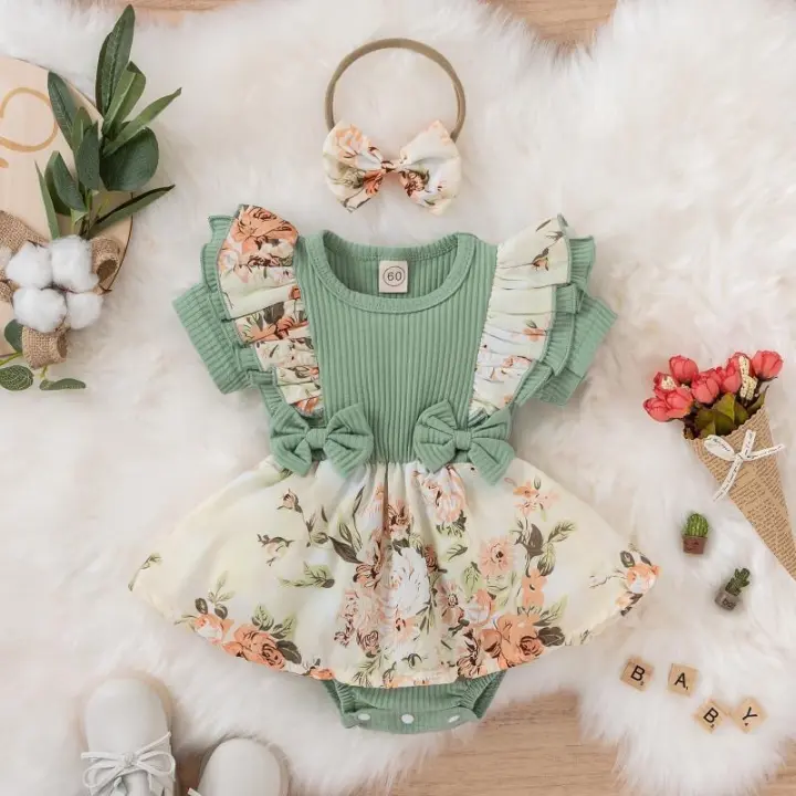 Vestido De Princesa Para Bebé Niña De Algodón Con Volantes Y Mariposa Floral Vestido Casual Veraniego Para Recién Nacidos 0-18 Meses - 1