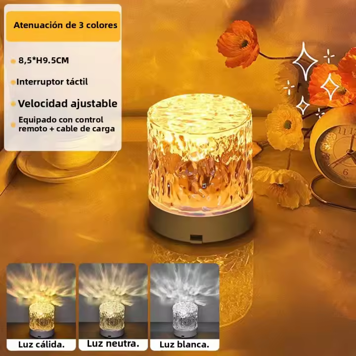Lámpara De Mesa LED Cristal Proyector De Luz De Rosa Táctil Ajustable En 3 Colores Romántico Atmosfera De Diamante Luz Nocturna USB - 1