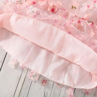 Vestido De Princesa Para Niñas Verano Con Encaje Y Largas Alas Estampado De Flores Y Hojas Tirantes Con Gota De Agua Vestido De Cumpleaños - details 7