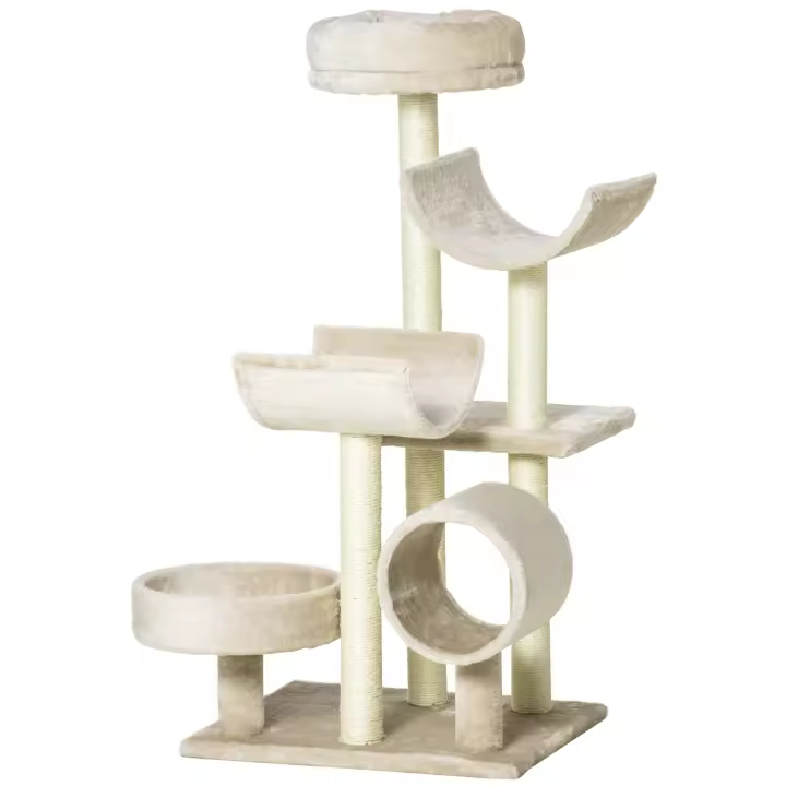 PawHut Árbol para Gatos 50x40x105 cm Árbol Rascador Grande Centro de Actividad Plataformas Tubo de Juego Sisal Natural - 1