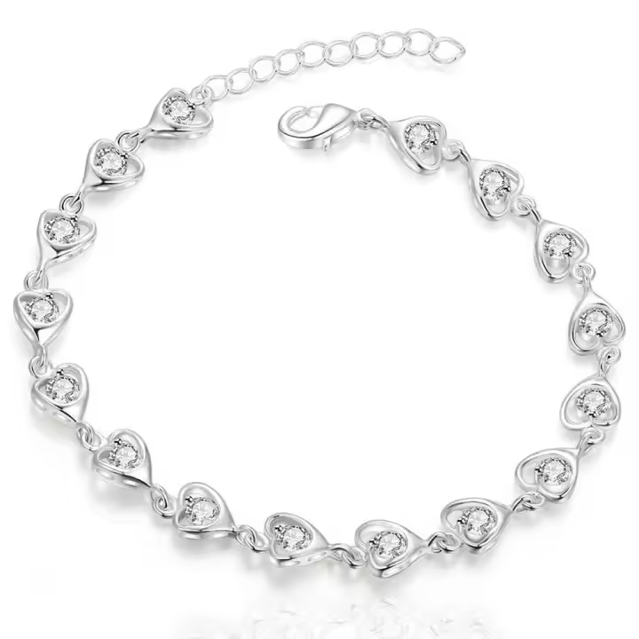 925 Sterling Silver Full Zircon Heart Bracelet Chain For Women Fashion Charming Jewelry Wedding Gifts - 1