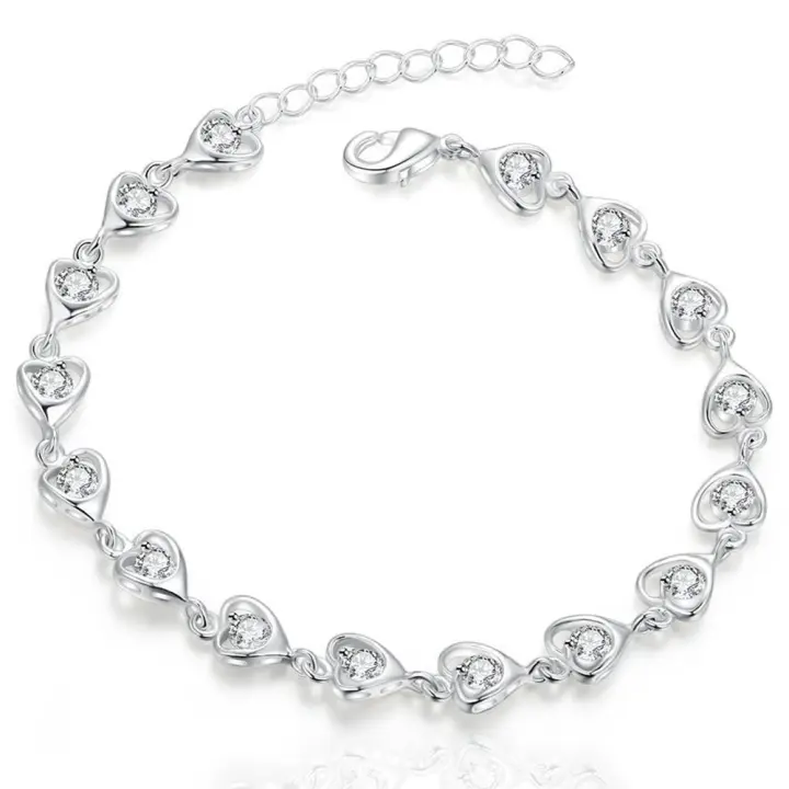 925 Sterling Silver Full Zircon Heart Bracelet Chain For Women Fashion Charming Jewelry Wedding Gifts - 1