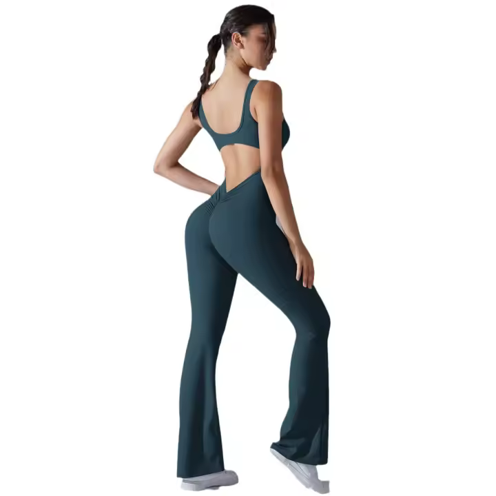 2025 Nueva Belleza espalda de una Pieza melalgodón Elevación Deporte entrenamiento ropa Pantones acampanados mono de Yoga - 1