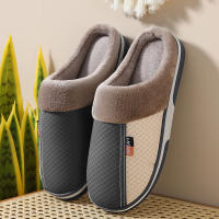 Nuevos Pantuflas De Piel De PU Para Hombre Invierno Cálidas Impermeables Antideslizantes Suaves De Plush Para Uso Doméstico Y Externo - details 1