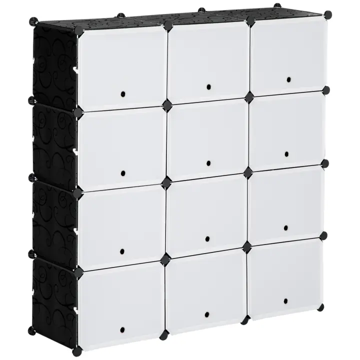 HOMCOM Armario Modular de Plástico Cajas de Zapatos con 12 Cubos Zapatero Organizador para Entrada Pasillo Dormitorio 125x32x125 cm - 1