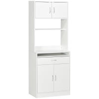 HOMCOM Alacena de Cocina Mueble Aparador Auxiliar con 4 Puertas Bandeja Extraíble Estante Ajustable Cajón y Encimera de Microondas Abierta 70x40x180 cm Blanco - details 0