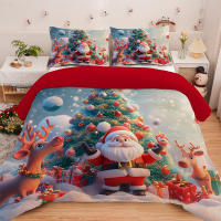 Set De Edredón Y Fundas De Almohada De Navidad Kawaii Con Dibujos De Ciervo Y Viejo 3 Piezas Funda De Edredón Y 2 Fundas De Almohada 100% Poliéster 90gsm - details 0