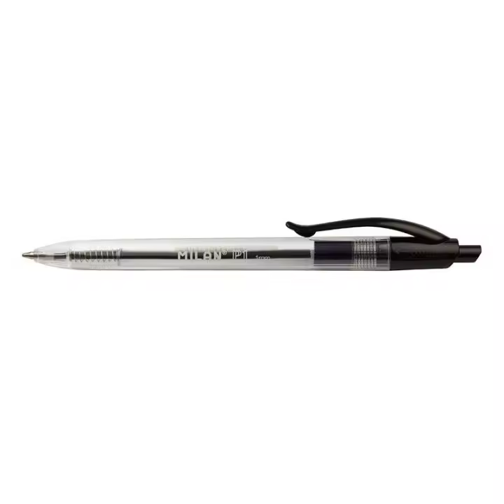 Milan p1 boligrafo de bola retractil - punta redonda 1mm - cuerpo transparente - color negro (25 uds) - 1