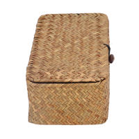 Cesta De Almacenamiento Natural De Hierba De Mar Rectangular Tejida Con Tapas Organizador De Escritorio Caja De Almacenamiento - details 3