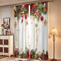 2 Piezas Cortinas De Navidad Con Fondo De Madera -30% Blackout Adecuadas Para Sala De Estar Dormitorio Cocina Decoración Del Hogar Técnica Tejida Clásica 100% Poliéster - details 5