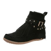 Botas De Mujer Retro Sólidas Con Flecos Y Cierre De Cremallera Botines Planos De Tacón Bajo Para Otoño Y Primavera - details 1