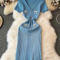 Vestido Largo Elegante Tejido Para Mujer Verano V Cuello Suelto Botones Bodycon Midi Fiestas Oficina Vestidos De Mujer - details 4