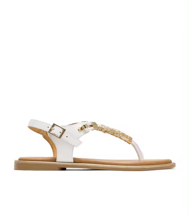 SANDALIA ESCLAVA PLANA PIEL CON ABALORIOS BLANCO PORRONET ESTELA 3112 - 1