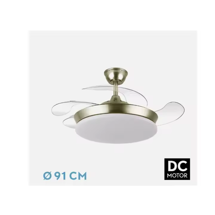 VENTILADOR DC TRIDENTE MINI 59W CUERO 4ASPAS DESP. 91D 6980LM REG.INTENSIDAD REMOTO+TEMPORIZADOR+MEMORIA 3000-4000-6000K. 40 CM CERRADO. DIMMABLE - 1