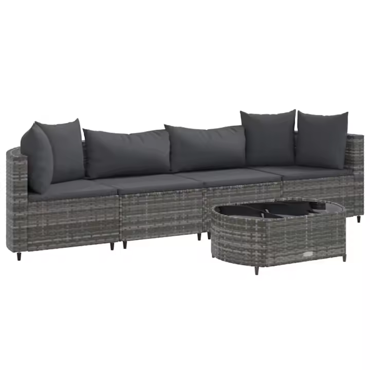 vidaXL Juego de sofás jardín con cojines 5 pzas ratán sintético gris - 1