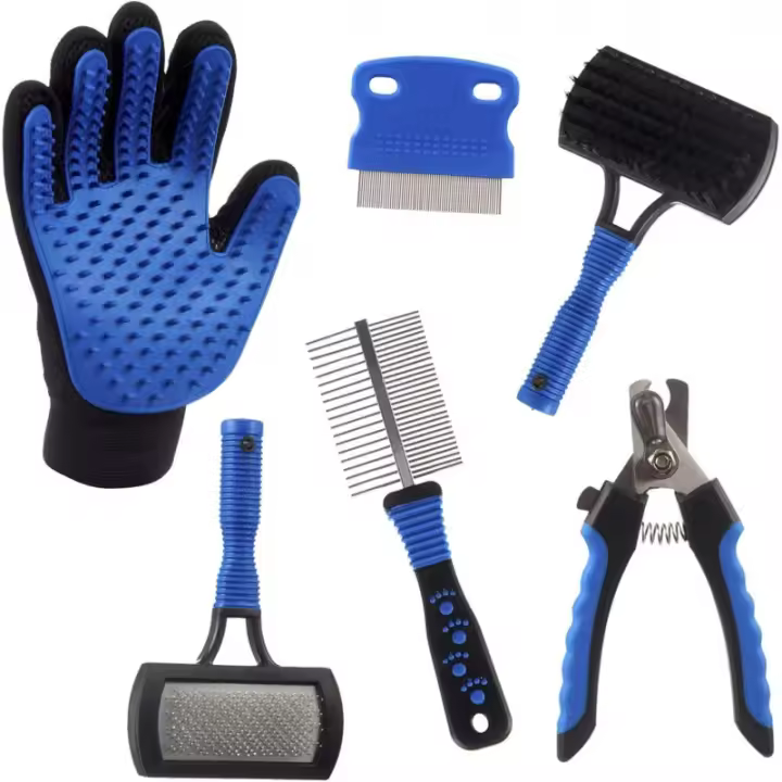 TIENDA EURASIA - Kit de 6 Piezas para Higiene de Mascotas, Manopla recoge pelos, corta uñas, Cepillos - 1