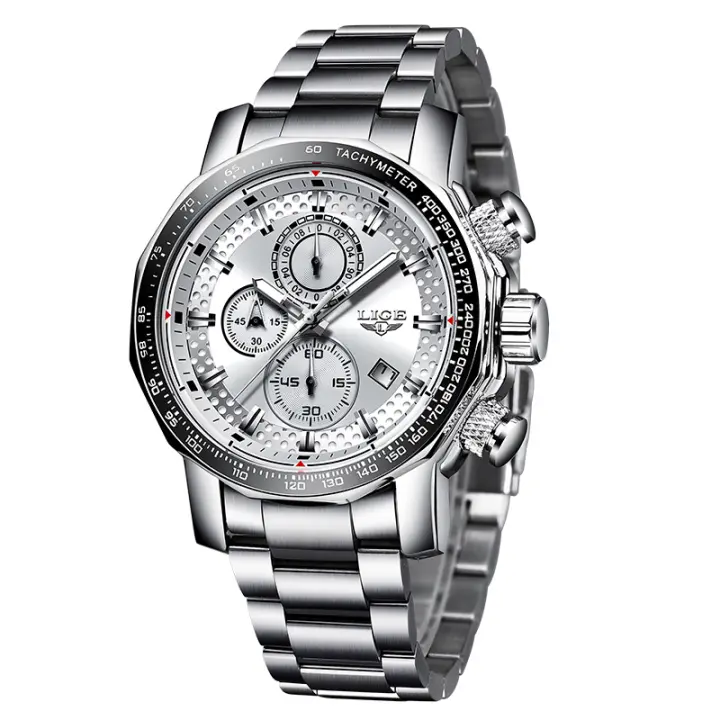 Reloj De Hombre LIGE Lujo Acero Inoxidable Deportivo Militar Resistente Al Agua Grande Cuarzo Reloj De Pulsera Moda Casual Con Segundero Luz Táctica Resistente Al Choque Manos Luminosas Fecha Completa - 1
