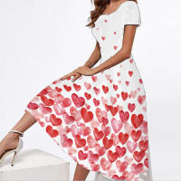 Nuevo Vestido Largo Impreso Para Mujer Talla Grande Cuello Redondo Manga Corta Estilo Preppy Mid-Calf Cierre De Cremallera - details 9