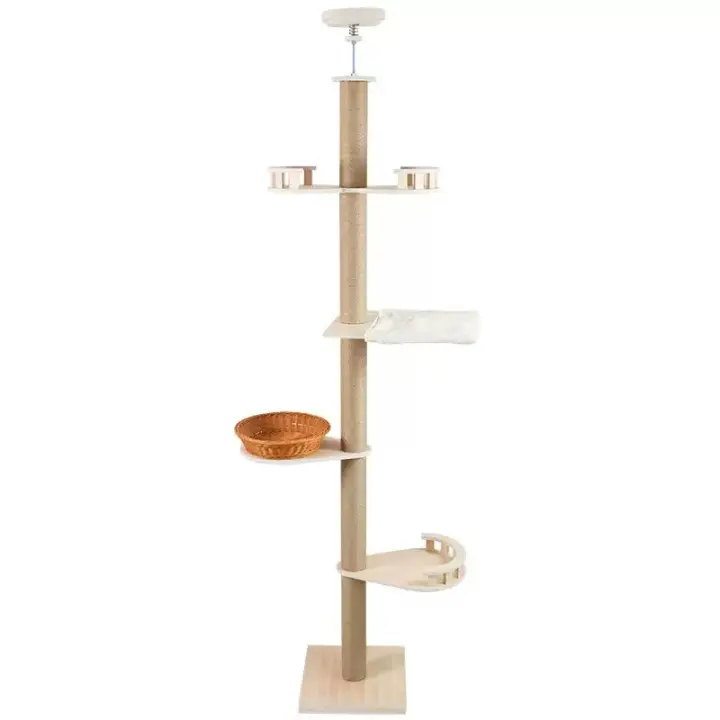 Torre para Gatos de Lujo, Árbol Rascador con Múltiples Plataformas y Hamaca, Color Beige, 80*40*235~247cm - 1