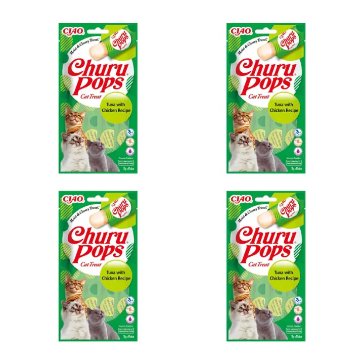 16x15g CHURU POPS RECETA DE ATÚN CON POLLO. Palitos de gelatina masticables con sabor irresistible con ingredientes naturales. No contiene cereales, conservantes ni aditivos artificiales - 1