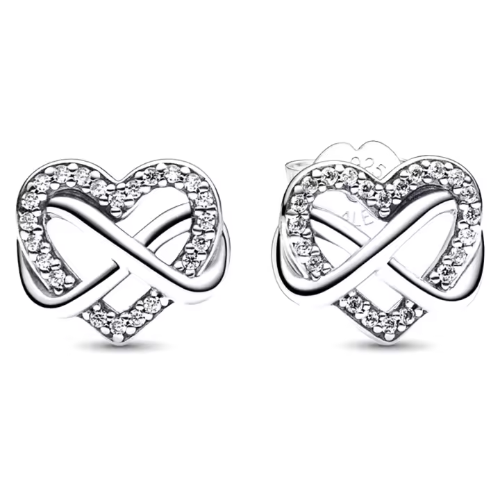 Pandora Pendientes de Botón en Plata de Ley Corazón Infinito Brillante，Incluye Caja Original - 1
