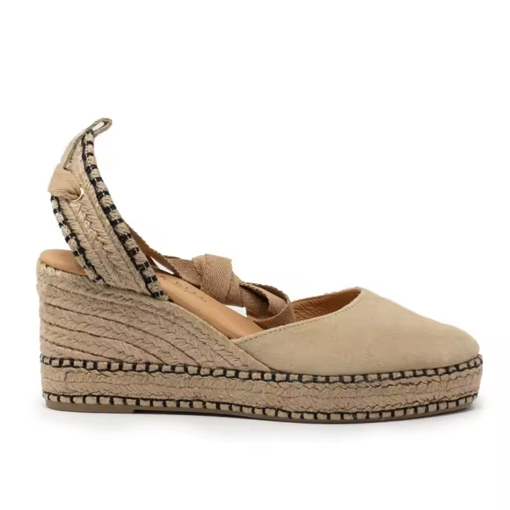 CLARA DURAN 1041 Alpargatas de mujer  VALENCIANA CINTAS SERRAJE CAMEL 5C - 1