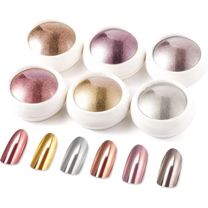 piezas de polvo de cromo dorado para uñas - 【Efecto de brillo de espejo metálico】 Polvo de cromo de cobre plateado metálico holográfico para uñas doradas - 1