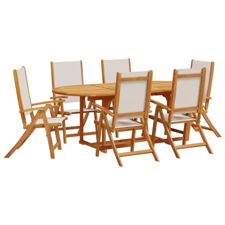 vidaXL Juego comedor de jardín 7 pzas madera maciza acacia y textileno - 1