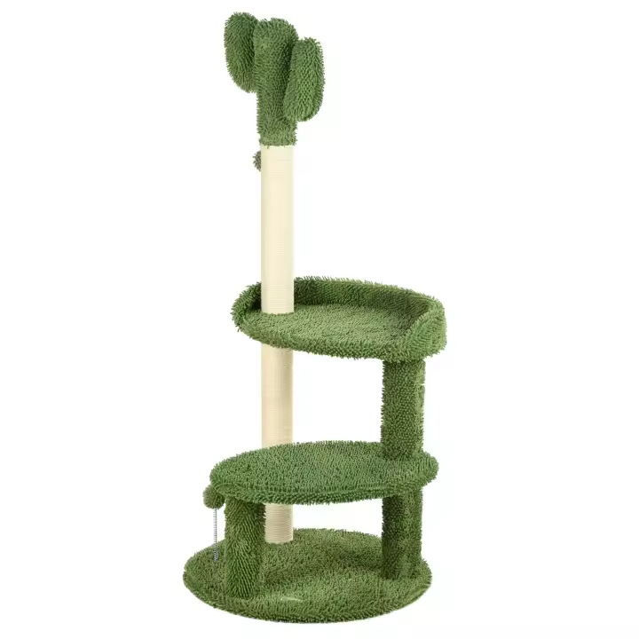 PawHut Rascador Cactus de 111 cm, rascador para gatos con 2 niveles, árbol para gatos con pelota de juguete, árbol trepador con cama para gatos de hasta 10 kg, mueble para gatos, sisal, verde - 1