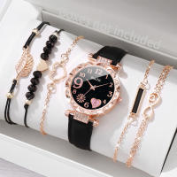 Set De 6 Relojes Para Mujer Moda Con Dial De Corazón De Rhinestone Y Pulsera De Cuero Cuarzo Reloj De Hoja Sin Caja - details 0