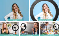 Anillo de Luz LED, 25cm diametro, WOWGO 10'' Aro con Trípode, 3 Colores 11 Brillos Bluetooth Control Remoto, Soporte Giratorio  eléfono Selfie, Maquillaje, Youtube, TIK Tok Live - details 9