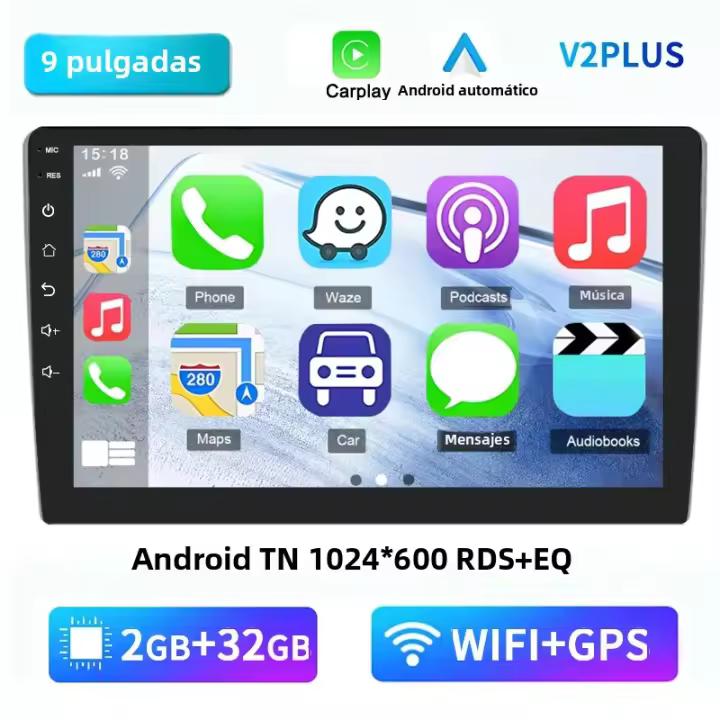 Reproductor Multimedia Android 12 AHOUDY Universal 9 Pulgadas 2 Din Con Carplay Android Auto Bluetooth Navegación GPS Universal - 1